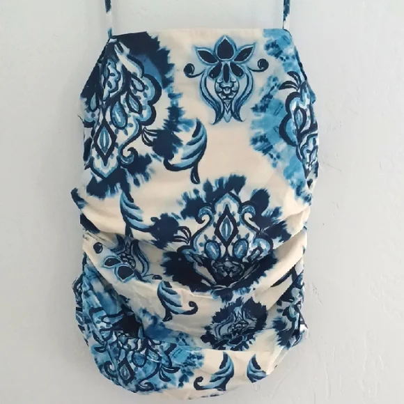 NWT Zara Blue and White Pattern Ruched Cami Top - Picture 2 of 9